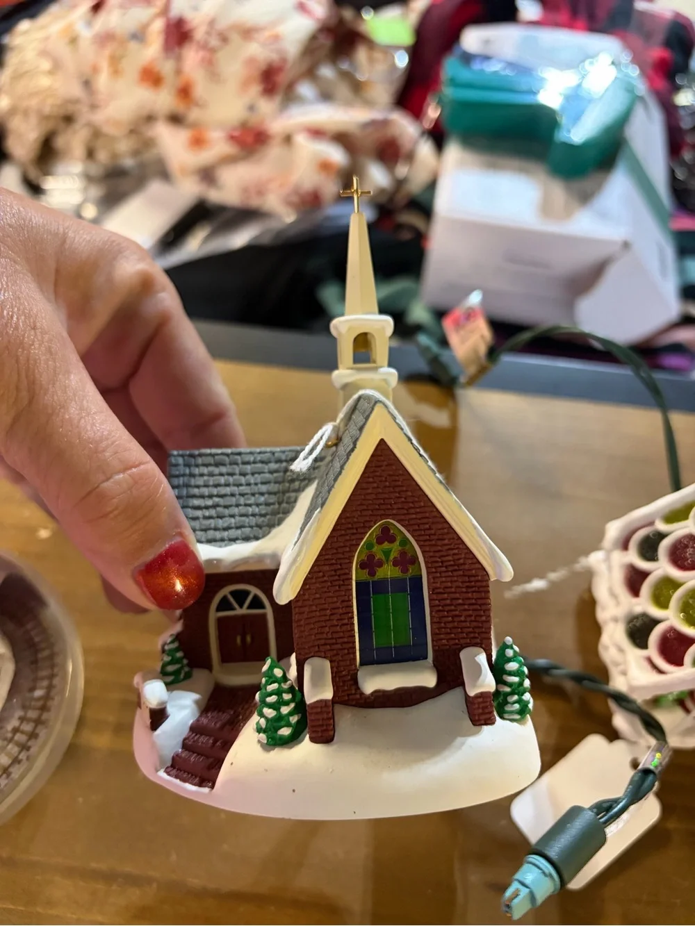 Christmas Village Ornament Lot Snow Globe Gingerbread House Church Cabin